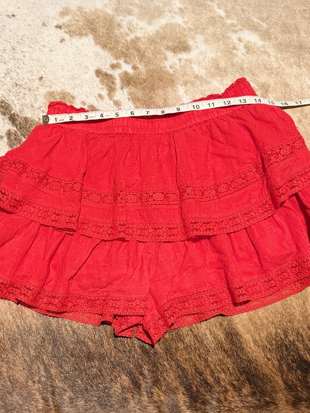 Altar'd State Red Tiered Ruffle Shorts - Picture 5 of 6